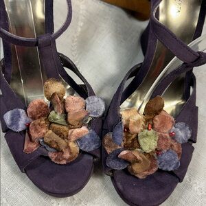 Bottega Veneta almost NEW leather peep toe ankle strap wedge shoes with flowers